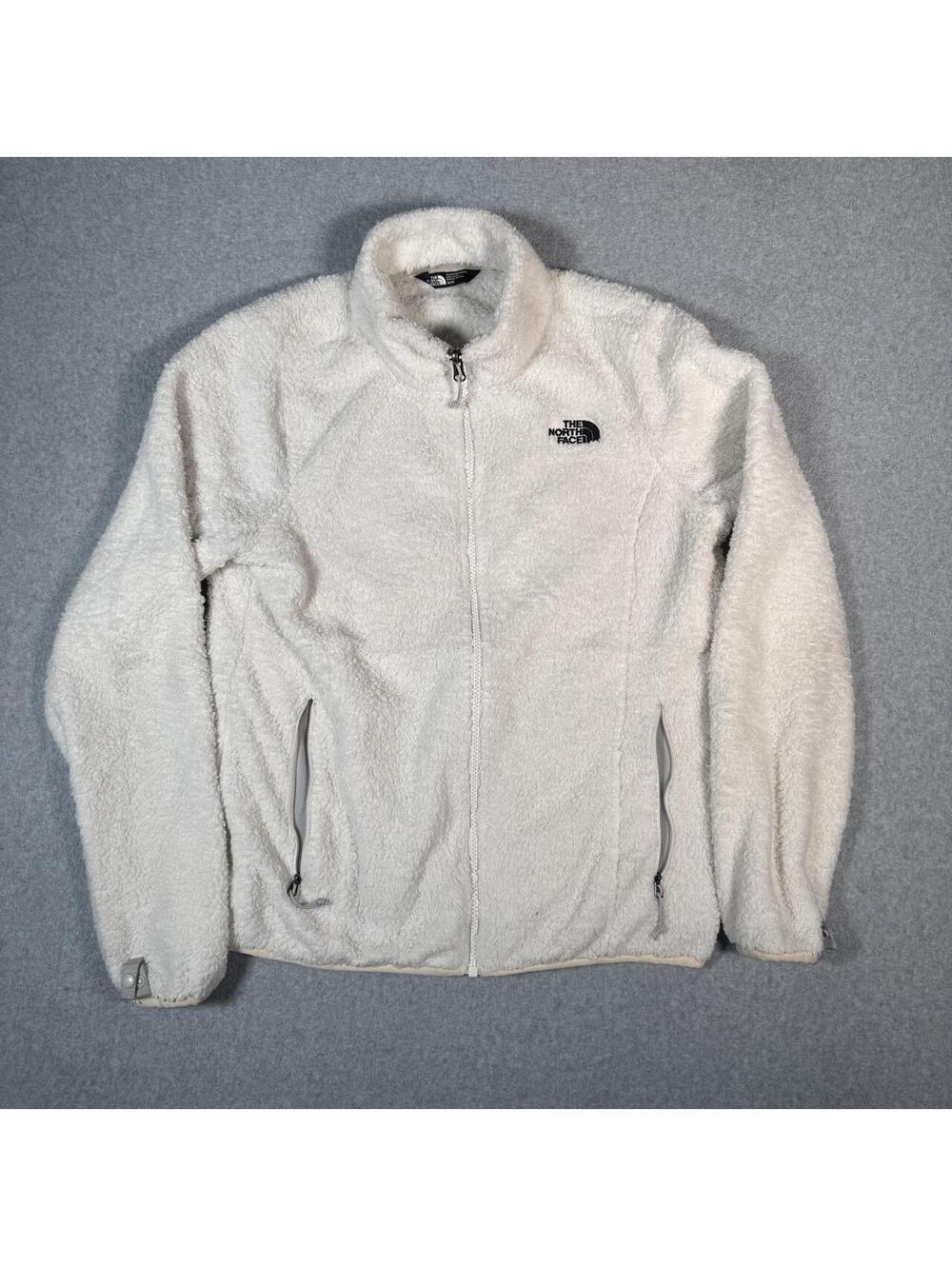 White fleece north face zip up